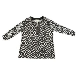 Cathy Daniels Black White Geometric Beaded Neck Tunic Top Women's Size M